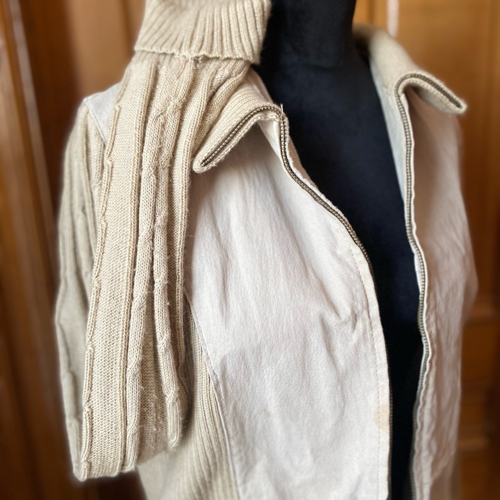 Vintage Lips Leather Sweater Jacket Women's Size Large Beige Full Zip